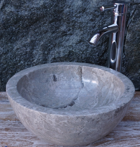 Massives rundes Marmor Aufsatz-Waschbecken, Waschschale, Naturstein Handwaschbecken -  35 cm Modell 18