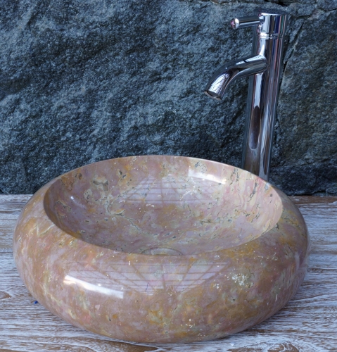 Solid round marble countertop sink, wash bowl, natural stone hand wash basin -  40 cm model 20