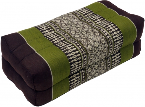 Meditation cushion, block cushion, square yoga support cushion, support cushion, Thai neck support with kapok - brown/green - 10x20x30 cm 