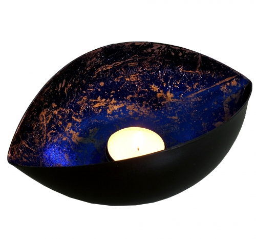 Metal tealight lantern blue - 7,5x18x11 cm 