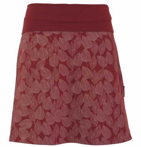 Organic cotton mini skirt, boho circle skirt autumn leaves print organic - berry