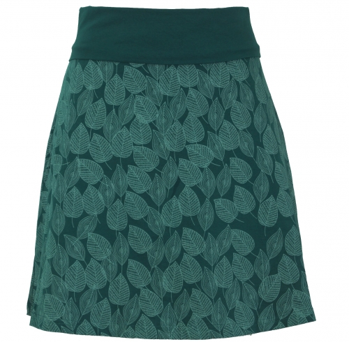 Minirock aus Bio-Baumwolle, Boho Tellerrock Herbstlaub Print Organic - emerald