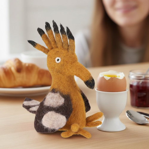 Filz Eierw�rmer, handgemachte Filzdekoration aus Nepal, Filztier - Wiedehopf - 19x11x9 cm 