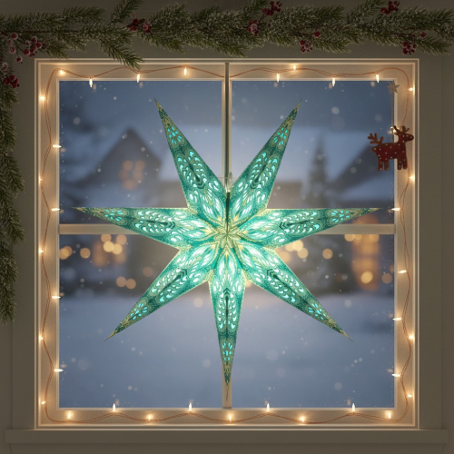 Faltbarer Advents Leucht Papierstern, Weihnachtsstern 60 cm - Menora 7 t�rkis