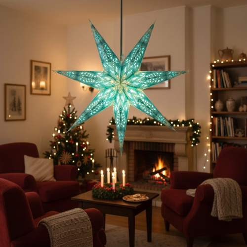 Faltbarer Advents Leucht Papierstern, Weihnachtsstern 60 cm - Menora 7 t�rkis