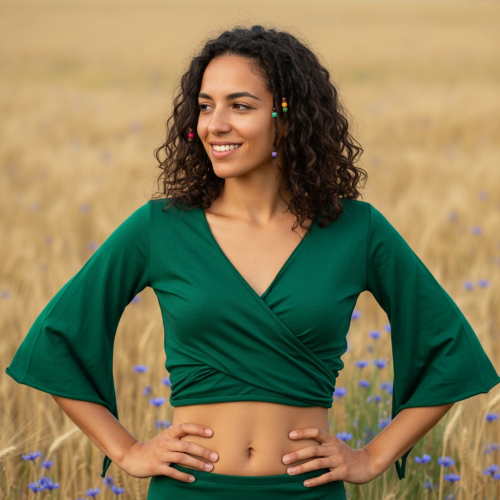 Elfen Top, Top Goa-chic, Wickeltop - smaragdgr�n