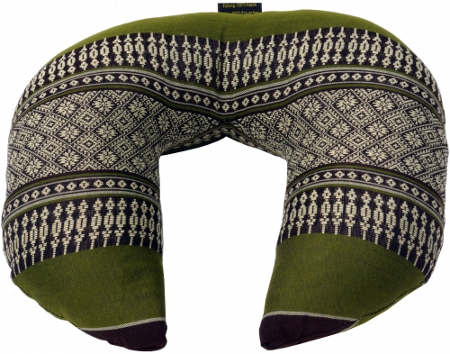 Neck pillow, half round Thai neck support, neck squirrel square with kapok - green/gray - 8x26x23 cm 