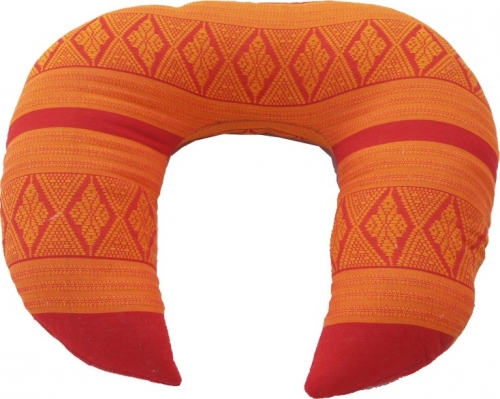 Neck pillow, half round Thai neck support, neck crook square with kapok - red/orange - 8x26x23 cm 