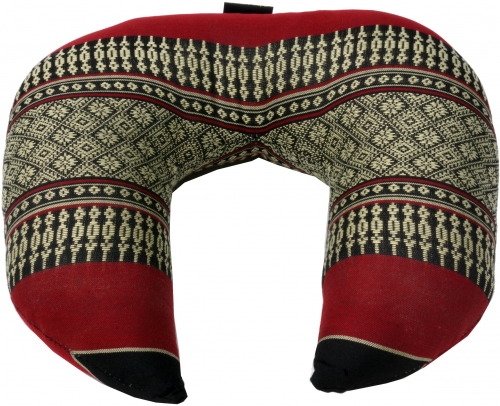 Neck pillow, half round Thai neck support, neck squirrel square with kapok - red/black/gray - 8x26x23 cm 