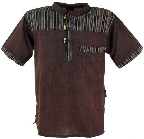 Nepal fisherman shirt, striped Goa hippie short sleeve shirt - coffee