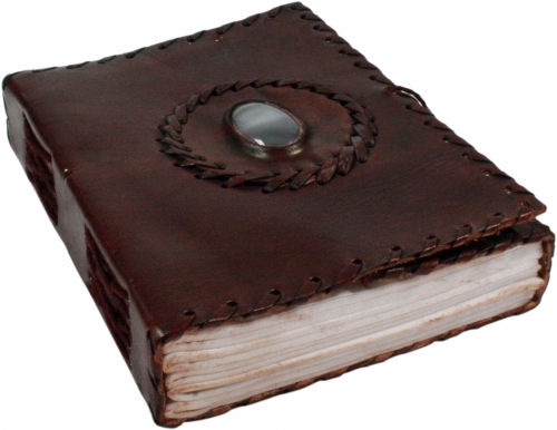 Notebook, leather book, diary with leather cover - decorative stone 9*12 cm