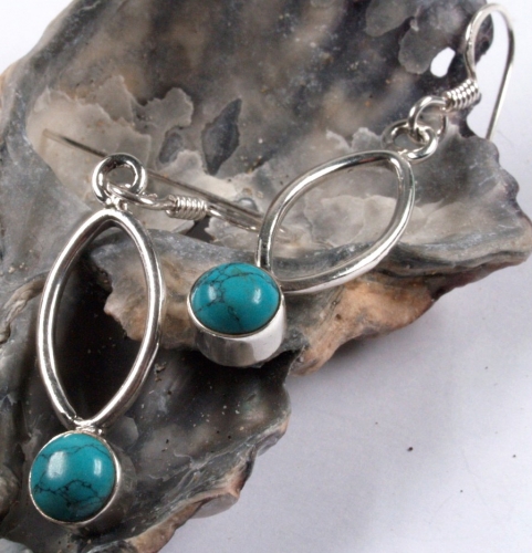 Indian silver earrings, boho earrings in silver - turquoise