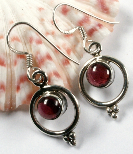 Indian boho silver earrings - garnet - 2,5x1,3 cm 1,3 cm