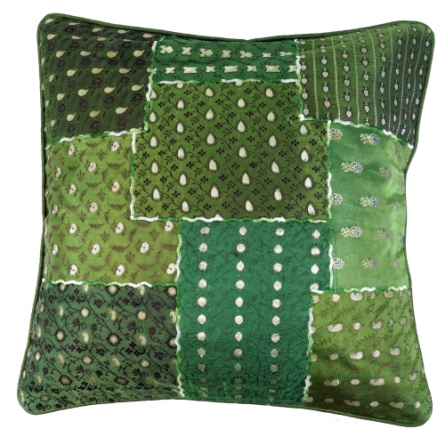 Oriental cushion cover, cushion cover saree patchwork - green - 40x40x0,5 cm 