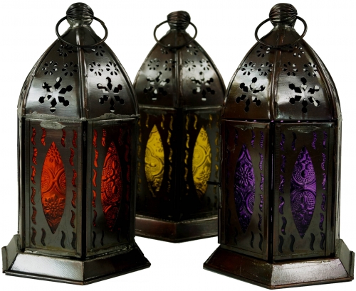 Orientalische Metall/Glas Laterne in marrokanischem Design, Windlicht in 5 Farben. - 18x10x10 cm 