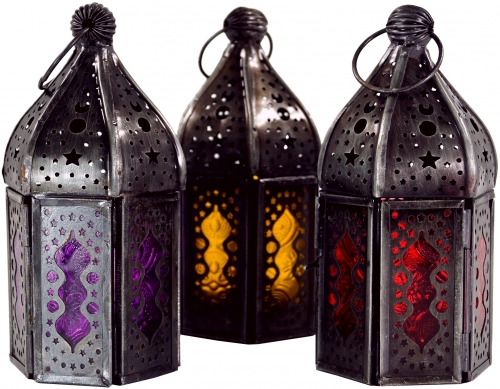 Orientalische Metall/Glas Laterne in marrokanischem Design, Windlicht in 5 Farben - 14x6x6 cm 