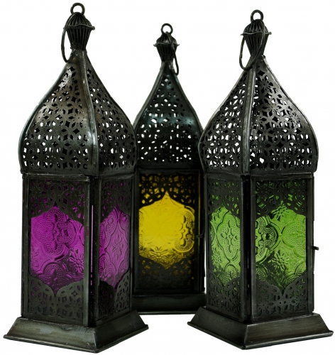 Orientalische Metall/Glas Laterne in marrokanischem Design, Windlicht in 5 Farben - 23x7,5x7,5 cm 