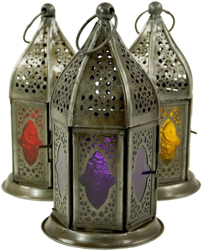 Oriental metal/glass lantern in Moroccan design, lantern in 6 colors - 18x7x7 cm 