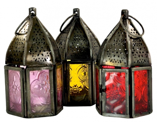 Orientalische Metall/Glas Laterne in marrokanischem Design, Windlicht in 6 Farben - 10x5,5x5,5 cm 