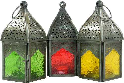 Orientalische Metall/Glas Laterne in marrokanischem Design, Windlicht in 6 Farben - 14x6x6 cm 