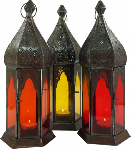 Orientalische Metall/Glas Laterne in marrokanischem Design, Windlicht in 6 Farben - 33x12x12 cm 