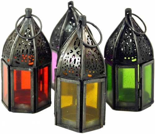 Orientalische Metall/Glas Laterne in marrokanischem Design, Windlicht klein in 6 Farben - 11,5x5x5 cm 