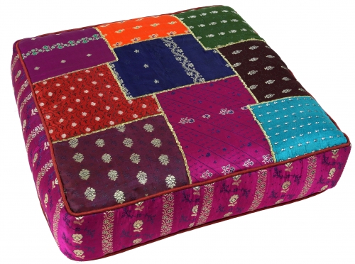Oriental angular patchwork cushion 50 cm, seat cushion, floor cushion with cotton filling - purple/colorful