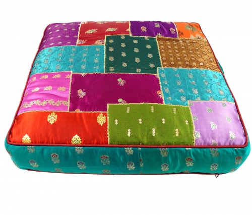Oriental angular patchwork cushion 50 cm, seat cushion, floor cushion with cotton filling - green, turquoise/colorful