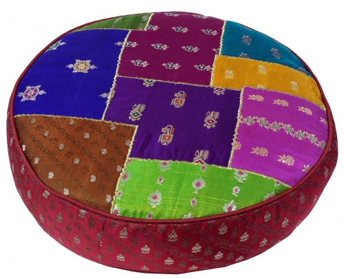 Oriental round patchwork cushion 40 cm, seat cushion, floor cushion with cotton filling - red/patchwork