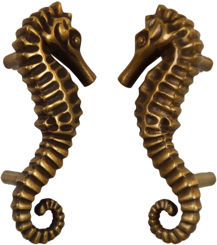 Pair of solid brass seahorse door handles - 14x6x5 cm 