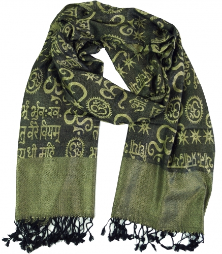 Pashmina viscose scarf/stole with OM pattern - green - 180x70 cm