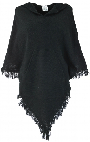 Poncho Hippie chic with pointed hood, Pixi Poncho - black