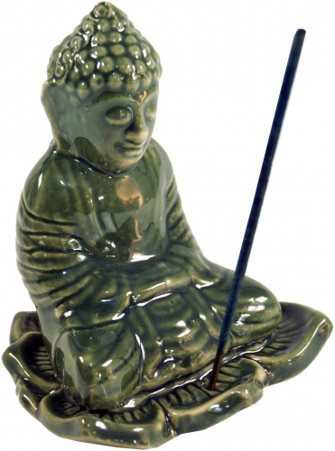 Rucherstbchenhalter Buddha aus Keramik grn - Modell 22 - 13x10x8 cm 