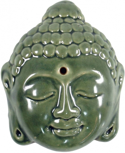 Ceramic incense holder Buddha head green - Model 13 - 8x7x2 cm 
