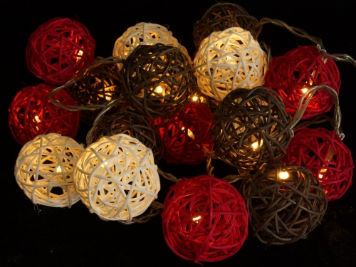 Rattan ball LED ball lantern fairy lights - red/brown/white - 7x7x350 cm  7 cm