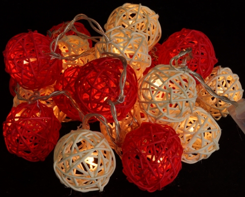 Rattan Ball LED Ball Lantern String Lights - Red/White - 7x7x350 cm  7 cm
