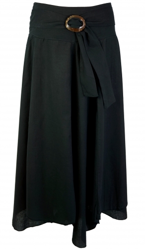 Boho chic skirt with coconut buckle - black