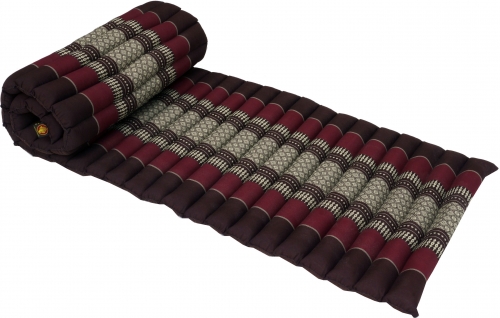 Rollbare Thaimatte, Bodenmatte mit Kapokfllung - schwarz/weinrot - 4x55x180 cm 