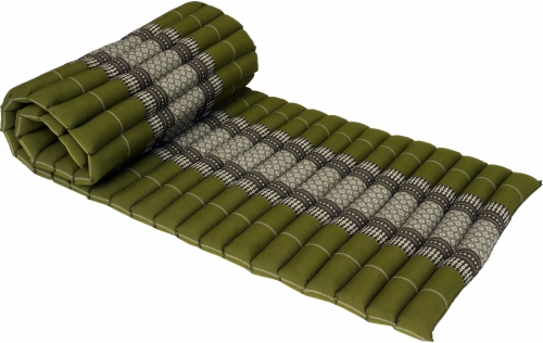 Rollable Thai mat, floor mat with kapok filling - green - 4x55x180 cm 