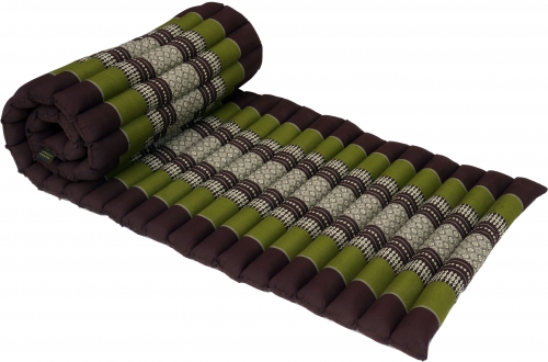 Rollable Thai mat, floor mat with kapok filling - green/brown - 4x55x180 cm 