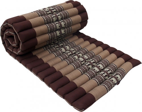 Rollable Thai mat, floor mat with kapok filling - brown/light brown - 4x55x180 cm 