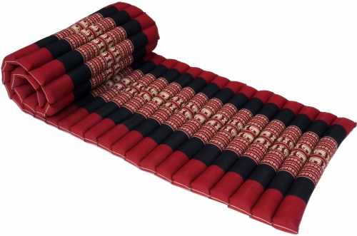 Rollbare Thaimatte, Bodenmatte mit Kapokfllung - rot/schwarz - 4x55x180 cm 