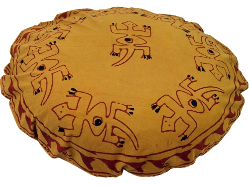 Round cushion cover block print, cushion cover ethnic, decorative cushion cover with traditional design - Gecko yellow - 80x80x0,5 cm  80 cm