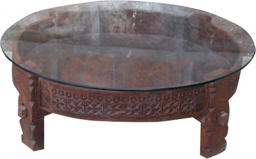 Round coffee table, coffee table with glass top - Model 87 - 26x80x80 cm 