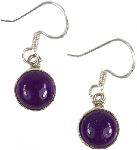 Boho silver earrings, Indian earrings, round silver earring - amethyst - 1x1x0,7 cm  1 cm
