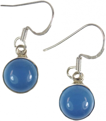 Boho silver earrings, Indian earrings, Round silver earring - Calcedon - 1x1x0,7 cm  1 cm
