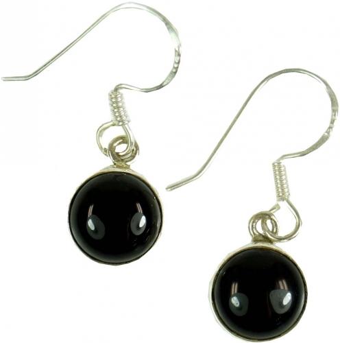 Boho silver earrings, Indian earrings, round silver earring - onyx - 1x1x0,7 cm  1 cm