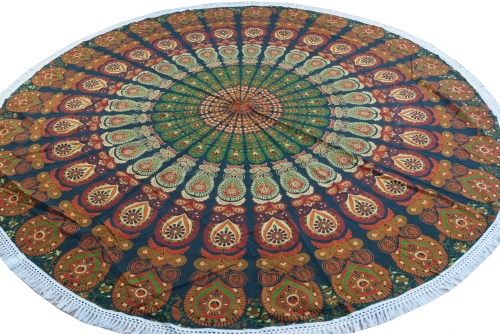 Round Indian mandala cloth, boho bedspread, picnic blanket, beach blanket, round tablecloth - green/orange - 180x180x0,5 cm  180 cm