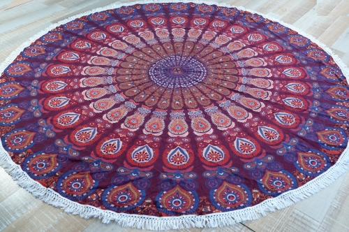 Rundes indisches Mandala Tuch, Boho Tagesdecke, Picknickdecke, Stranddecke, runde Tischdecke - rot/lila - 180x180x0,5 cm  180 cm