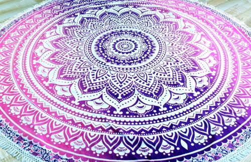 Round Indian mandala cloth, boho bedspread, picnic blanket, beach blanket, round tablecloth - white/pink - 180x180x0,5 cm  180 cm